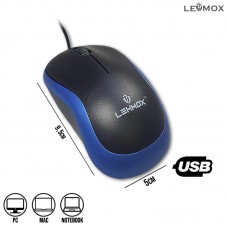 Mouse com Fio USB Óptico Ergonômico Office Lehmox LEY-1514 - Preto Azul
